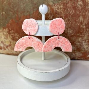 Handmade Clay Earrings. New Lightweight Coral and White Post Back